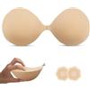 KSang Reggiseno super spesso senza schienale e senza spalline per push-up, reggiseno adesivo invisibile imbottito per donne, Beige, 2A