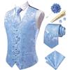 Hi-Tie Gilet da uomo con motivo cachemire formale, in seta, per matrimonio, con cravatta, fazzoletto quadrato, set per smoking da sposa