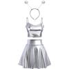 Odizli Costume da alieno sexy da donna, top corto con glitter metallizzati + minigonne + fascia aliena per rave, M