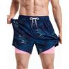 maamgic Costume Uomo Mare 4-Way Stretch Vintage Elastico Asciugatura Rapida Costume da Bagno con Fodera Rete e 3 Tasche
