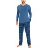 Litherday Pigiama Uomo Lungo Cotone Pigiami Due Pezzi con Scollo a V e Quadri Pigiama Invernale Caldo Loungewear