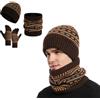 KRUIHAN Cappello Scaldacollo e Guanti 3 PZ Set per l'inverno,Fodera in Pile a Maglia Elastica Scaldacollo e Berretto Termico per Uomo con Guanti Touch,Accessori Invernali Ideali e Regalo Uomo,Marrone
