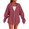 Generic Felpe da donna a maniche lunghe con zip con cappuccio leggere casual a maniche lunghe con tasche cappotti con cappuccio larghi abiti, Rosso., M