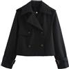 Generic Trench nero da donna, doppiopetto, casual, vestibilità ampia, con tasche
