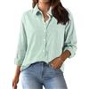 Xnova Camicetta a Righe da Donna con Bottoni, Elegante Magliette a Maniche Lunghe in Cotone, Classica Casual Blusa con Colletto e Tasca Camicia Tops da Ufficio Lavoro (Verde, S)