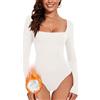 WOWENY Body da donna a maniche lunghe con colletto alto, scollo angolare, termico, in pile, maglietta invernale, a maniche lunghe