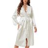 SHINROAD Comodo pigiama accappatoio morbido da donna in raso con bordo in pizzo kimono setoso per spose manica lunga scollo a V indumenti da notte loungewear, bianco, S