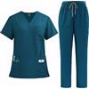Meichoon Scrubs DK77 - Set di divise mediche con scollo a V, maniche corte, pantaloni con gamba dritta, 8 tasche, coulisse elastica e traspirante, ciano, XXL