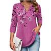Zeagoo Maglietta da donna con maniche a 3/4, scollo a V, casual, elegante, con stampa floreale, Viola floreale, Medium