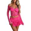 Yancremio Elegante Top Monospalla in Tulle Di Pizzo Da Donna E Gonna A Torta 2 Pezzi Set Minigonna Y2K Sexy Hot Slim Chic Set Per Feste E Vacanze (Rosa,M)