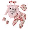 UUAISSO Set di Vestiti Per Bambine Lettere Principessa Top Maniche Lunghe con Volant Pantaloni Floreali Cappello Abiti per Neonati Rosa 3-6 mesi