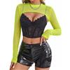 Avidlove Top corto in rete per le donne con collo a lupetto a maniche lunghe crop top trasparente camicia top sexy Clubwear, Verde fluorescente, M