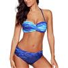 Tuopuda Costume da Bagno Donna Bandeau Bikini Set Push Up Imbottito Costumi Mare Due Pezzi Brasiliana Bikini Gradient Color Spiaggia Sexy Top Triangolo Reggiseno con Slip Vita Bassa, Oceano Blu, 44