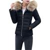 Juankrynord Giacca Invernale da Donna con Cappuccio e Collo per Capelli Cerniera Calda Trapuntata alla Moda Giacca Corta alla Moda Grande Collo per Capelli Sottile