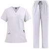 Meichoon - Set di divisa sanitaria da donna, con scollo a V, manica corta, pantaloni dritti, 8 tasche, cordino elastico, assorbe l'umidità, DK77, bianco, X-Large