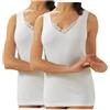 BODYPERFECT 2 Canotta Donna Spalla Larga in Cotone con Scollo a v in Pizzo (Bianco, XXX-Large)