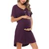 Uniexcosm Camicie Notte Donna, Camicia da Notte Parto Ospedale Camicia da Notte Allattamento con Bottoni Scollo a V Camicia Premaman Manica Corta Raglan Adatto Casa Viola Profondo L