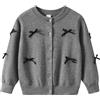 Rolanko Cardigan da Bambina a Maglia a Maniche Lunghe in Cotone，Maglione Girocollo Basic Schoolwear, Grigio Bow, Taglia: 130,6-7 Anni
