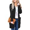 II ININ Cardigan da Donna con Scollo a V in Maglia a Maniche Lunghe con Bottoni leopardati e Tasche(Nero,Mittel)