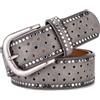 Jalach Cintura da donna con borchie e stella, cinturone largo in pelle, accorciabile, cinturone per jeans, cinturone in pelle con borchie e glitter, grigio., Taglia unica