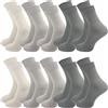GAWILO Calzini in 100% cotone (10 paia) | Senza cuciture pressanti, con elastico confortevole per le vene, calzini in cotone per uomo e donna, sfumature di grigio, 43-46