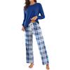 Ekouaer Pigiama Donna Invernale Caldo Lungo, Blu, L