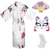 CRFASIBE Kimono Donna in Stile Giapponese con Stampa Pavone, Ispirato allo yukata, Set Completo con Maschera, Ventaglio e Calzini, Ideal per feste a tema e Carnevale