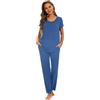 Smallshow Pigiama Premaman Donna Maniche Corte Pigiama Allattamento Set,Grey Blue,XXL