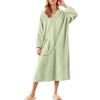 Generisch Camicia da notte da donna, a maniche lunghe, con scollo a V, abito invernale lungo, in pile, morbido, casual, oversize, spessa, per la casa, O verde chiaro, L