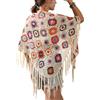 SMDPPWDBB Poncho fatto a mano all'uncinetto con frange mantello scialli avvolge nonna quadrato donna cappotto maglione
