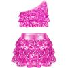 ranrann Bambina Vestito da Ballo Latino Americano Paillettes Tutu Crop Top con Gonna di Danza Tuta Danza Costume da Ballo Jazz Salsa Rumba Samba Dancewear Anni 3-16 Rosa Caldo A 9-10 Anni