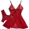 IPUDIS Babydoll Natalizio Set di Lingerie Sexy con Perizoma Indumenti da Notte in Pizzo Malizioso Sottoveste Trasparente Aperta sul Davanti Minigonna Camicie da Notte, Rosso S