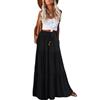 HAEOF Maxi gonna estiva da donna a vita alta, stile bohémien, con elastico e volant, gonna lunga da spiaggia con tasche, nero, L