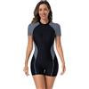 BEACHKINI Costume da Bagno Intero a Maniche Corte a Gamba Piatta da Donna, Tuta da Surf con Cerniera,Galassia Grigio,L
