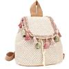 MilyaDE Borsa da spiaggia in paglia, realizzata a mano, con coulisse, borsa a tracolla bohémien per donne, viaggi, vacanze, A nappe bianche, 22x15x24 cm