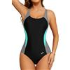 SHEKINI Costume da Bagno da Donna PRO One Piece Athletic con Blocco di Colore Sportivo（S，Nero & Grigio Chiaro）