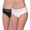 Merry Style Culotte Eleganti Mutande Donna Cotone comode Slip Donna Cotone Hipster Traspiranti Elasticizzate in Pizzo Intimo Femminile Quotidiano MSGAB21 (Nero/Bianco-1 (2Pack), XL)
