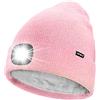 ATNKE LED Cappello con Luce,USB Ricaricabile 4 LED Luce Cappello da Corsa Invernale Calda Pile Foderato Berretto Lavorato Maglia Regali per Uomo e Donna/Pink Goldwire