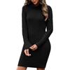 PASUDA Vestito Maglione Donna Elegante Invernali Vestiti in Maglia Abito Slim Aderente a Maniche Lunghe Collo Alto Elasticizzato Tinta Unita Treccia Ritorta Autunno e Inverno (Nero, S)
