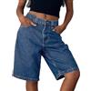 FYHTC Baggy Bermuda Jeans Shorts per Donna Y2K Pantaloncini Larghi in Denim Lunghi Pantaloncini Vintage al Ginocchio con Tasche(Dark Blue,Large)