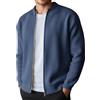 Foweknow Cardigan da uomo, girocollo, invernale, per le mezze stagioni, a maniche lunghe, con chiusura lampo, lavorato a maglia fine, Blu marino, L