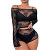 XIUSEMY Set Lingerie Donna: Babydoll Sexy in Rete Fischnetz, Bodystocking da Notte, Taglia Unica(Nero-GT)