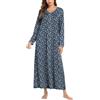 Ekouaer Camicia da Notte Donna A Maniche Lunghe, Pigiama da Notte, Abito Lungo, Vestaglia Morbida Con Scollo A V - Fiori Blu Navy e Bianchi, S