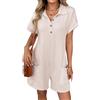 amropi Tute da Donna Maniche Corta Estiva Pagliaccetto Elegante Pantaloncini Jumpsuit Collo a V Bottone Tuta con Tasca Beige,S