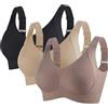 Georcep 3 Pack Women's Ribbed Push Up Adjustable Wireless Bra - with Side Support Panels And Wide Straps (A,XL)