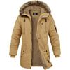 Xnova Giacca Invernale Uomo con Cappuccio Giubbotto Parka in Pile Caldo Medio Lungo, Cappotto Termico Militare Giubbino Antivento in Cotone con Tasche per Outdoor Sci Trekking, Kaki, L