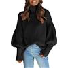 Generic Maglioni da donna con collo a polo alla moda a maniche a palloncino maglioni lavorati a maglia autunno inverno maglioni a collo alto maglieria larghi maglioni pullover allentati