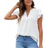 Satohom Donna Camicetta in Chiffon a Maniche Corte con Scollo a V Casuale Tops Elegante Maglietta a Pois con Volant Allentata Pullover Estiva Tinta Unita Manica Corta Base Tee Affari Blusa