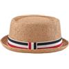 HEYANN Pork Pie, cappello di paglia da uomo Pork Pie Fedora, 58 cm, cappello estivo per uomini e donne, Bowler Flat Top parasole classico, cachi, Taglia unica