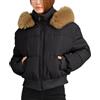 Maeau - Cappotto Corto con Cappuccio Collo in Pelliccia Rimovibile Donna Giacca Inverno Caldo M-XXL, Nero , XXL